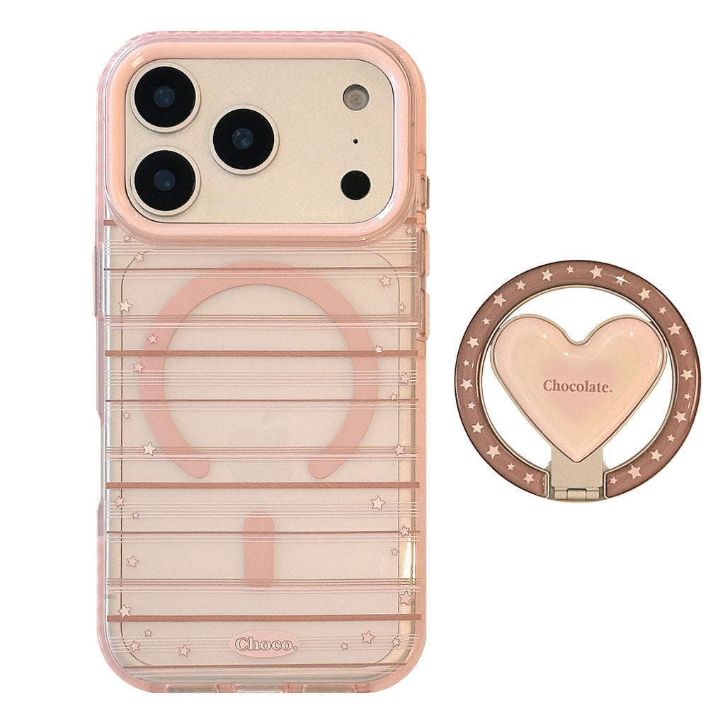 Soporte Magnético Compatible Con Fundas de Teléfono Rayadas en Rosa y Marrón