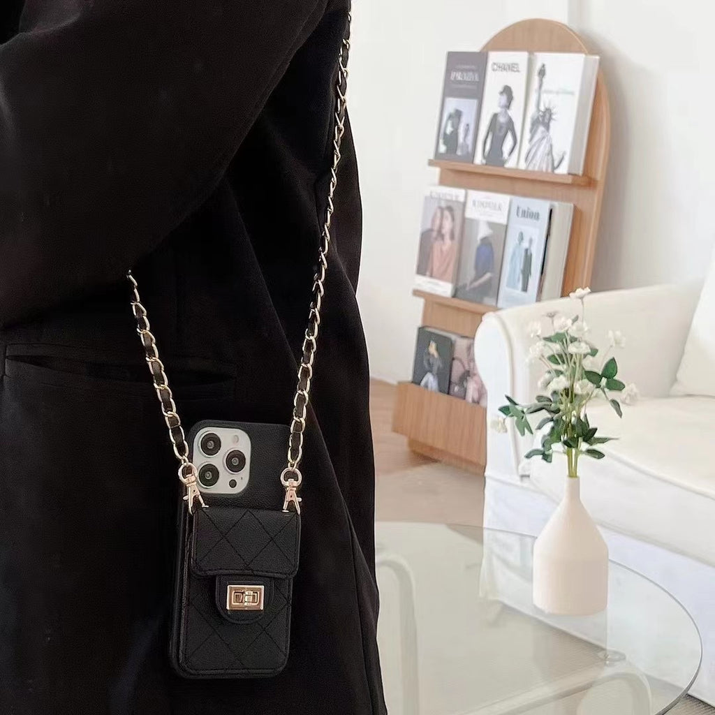 Funda para teléfono de piel de cordero cruzada para mujer