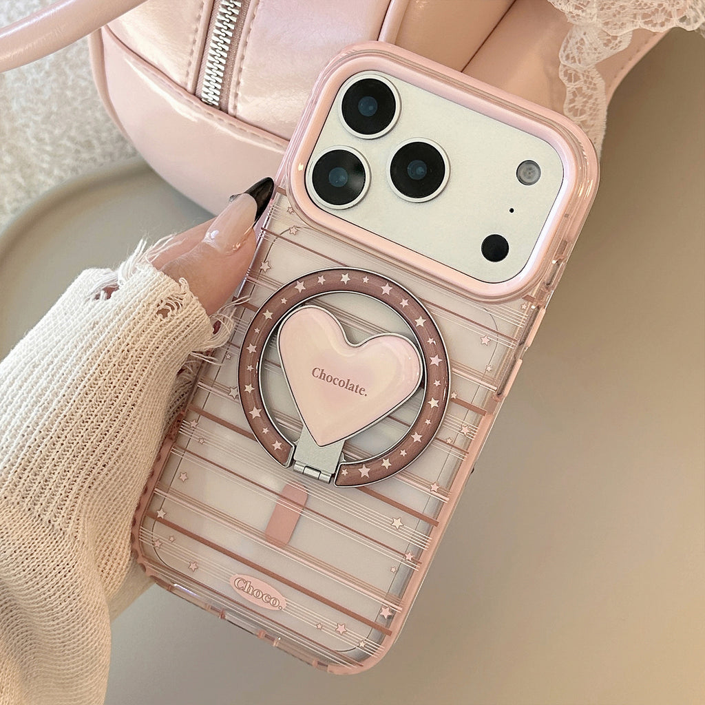 Soporte Magnético Compatible Con Fundas de Teléfono Rayadas en Rosa y Marrón