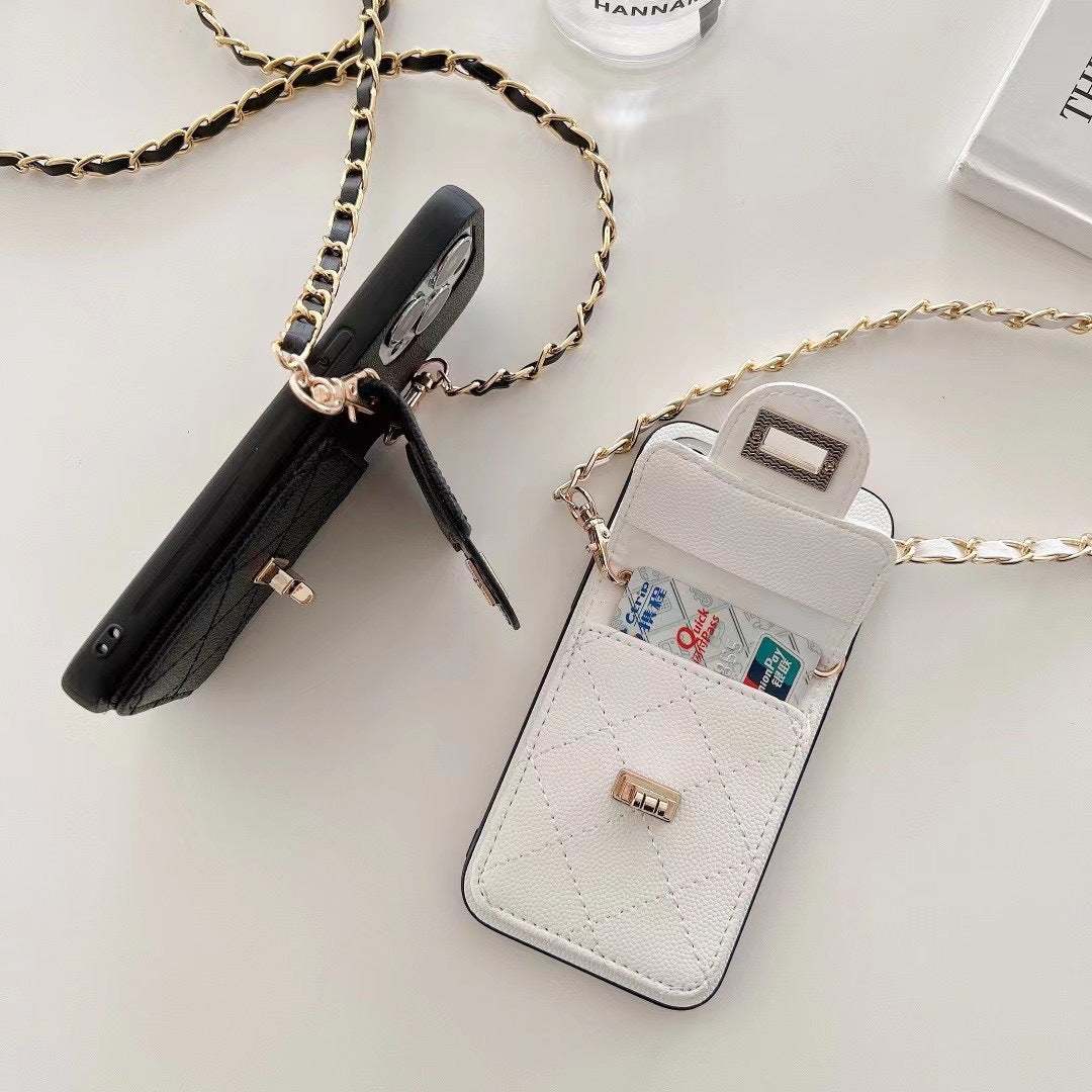 Funda para teléfono de piel de cordero cruzada para mujer