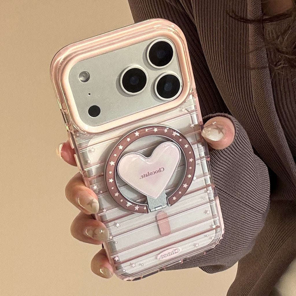 Soporte Magnético Compatible Con Fundas de Teléfono Rayadas en Rosa y Marrón