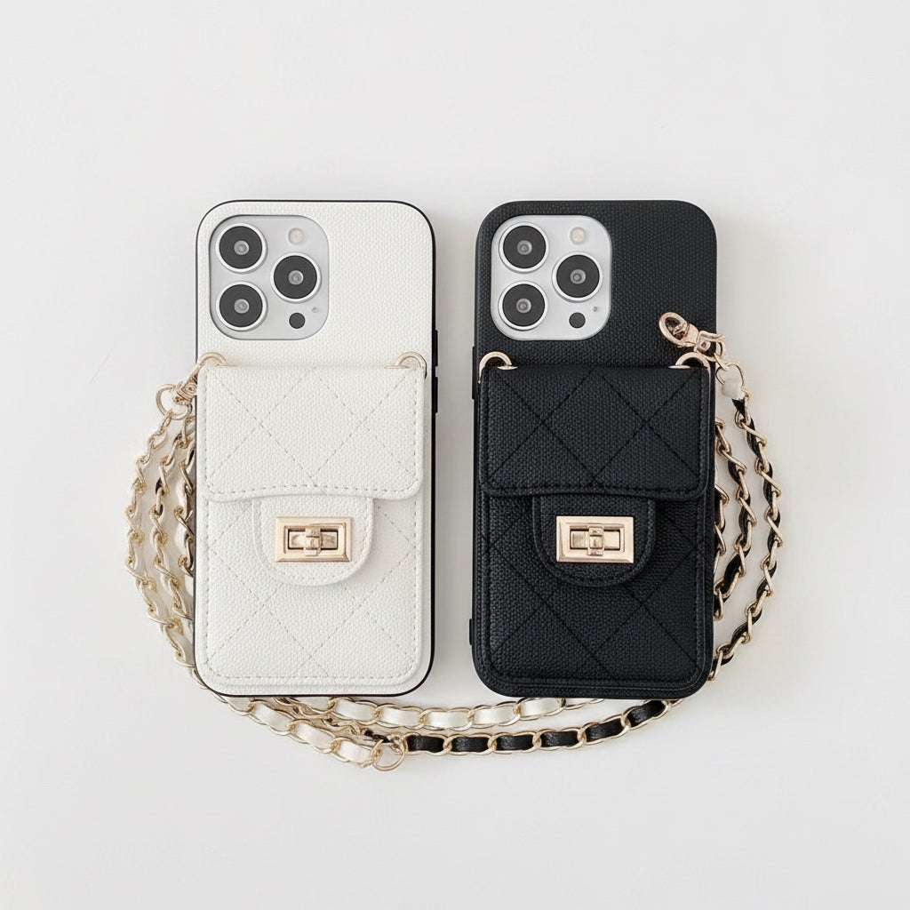 Funda para teléfono de piel de cordero cruzada para mujer