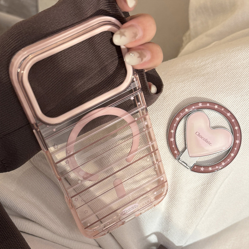 Soporte Magnético Compatible Con Fundas de Teléfono Rayadas en Rosa y Marrón