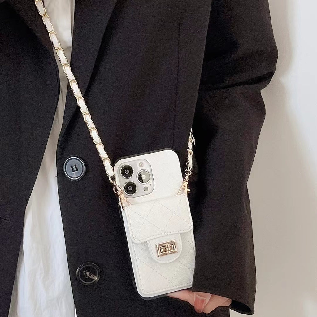 Funda para teléfono de piel de cordero cruzada para mujer