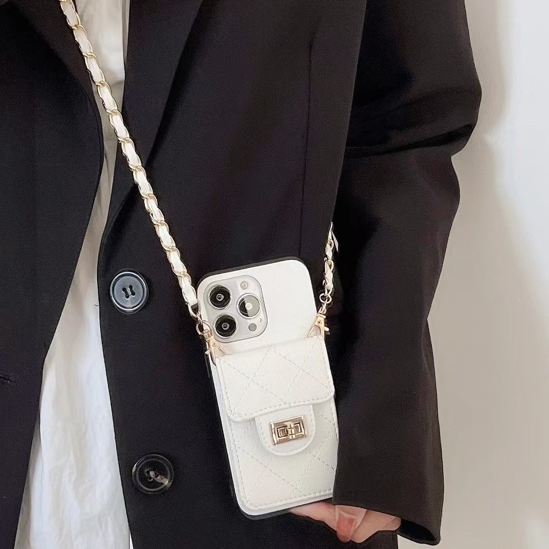 Funda para teléfono de piel de cordero cruzada para mujer