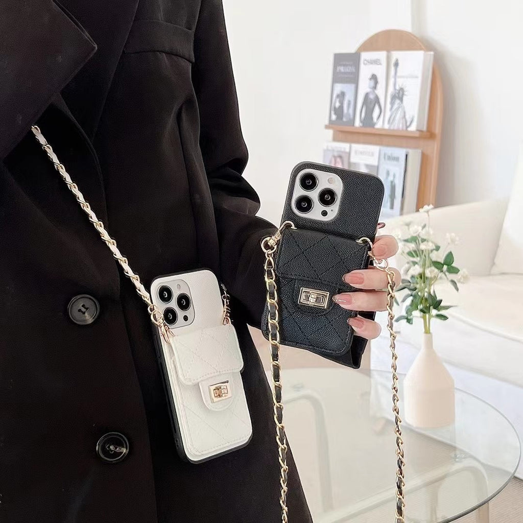 Funda para teléfono de piel de cordero cruzada para mujer